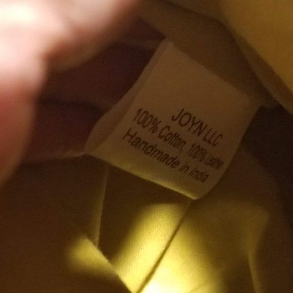 JOYN Cotton Tote Arch Print Brown Leather Yellow Green Shoulder Bag Lined Pocket - Picture 6 of 14